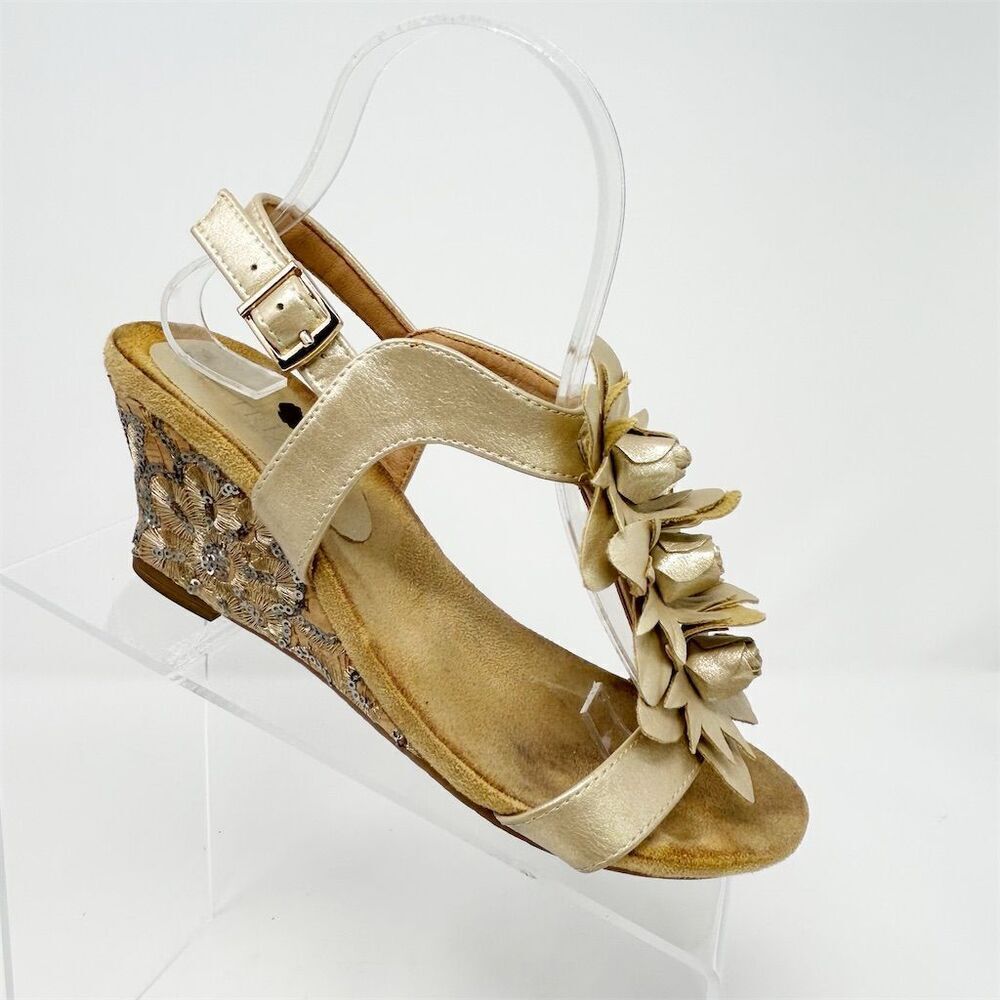 Patrizia by Spring Step Gold Floral Wedge Slingback Sandals Size 6 Summer Casual